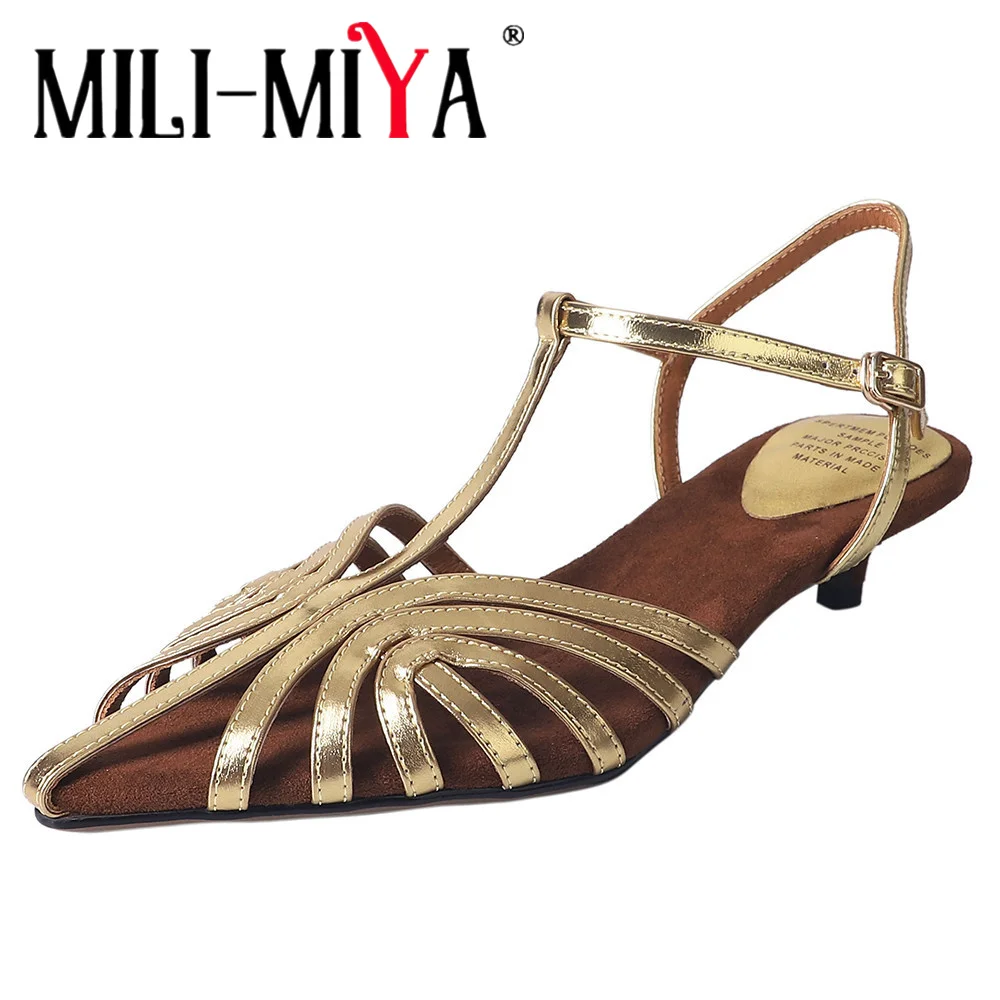 

Женские кожаные босоножки MILI-MIYA на каблуке-рюмочке, однотонные, с острым носком и ремешком с пряжкой, большие размеры 34-41, для вечеринок и торжественных мероприятий