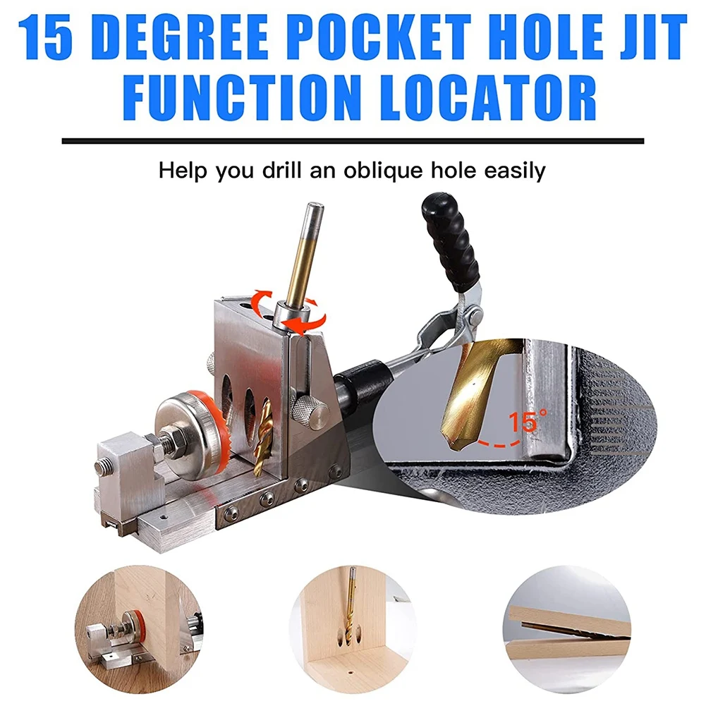 Pocket Hole Jig Kit, 15 Degree Oblique Hole Locator, Single-Side Operation Woodworking Joinery Kit, Positioner Locator