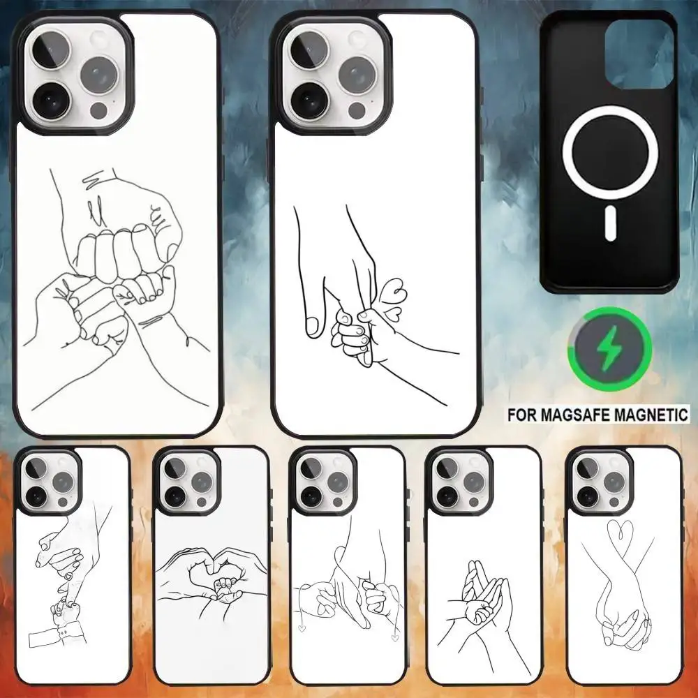 

Baby Mom daughter Son Dad Hand Phone Case For iPhone17,16,15,14,13,12,11 Plus,Pro Max Magnetic Magsafe Wireless Charging