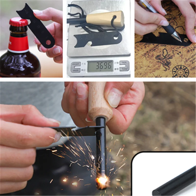 

Portable outdoor flint camping equipment, wilderness survival and survival tools, magnesium stick, firearm, wooden handle, flint