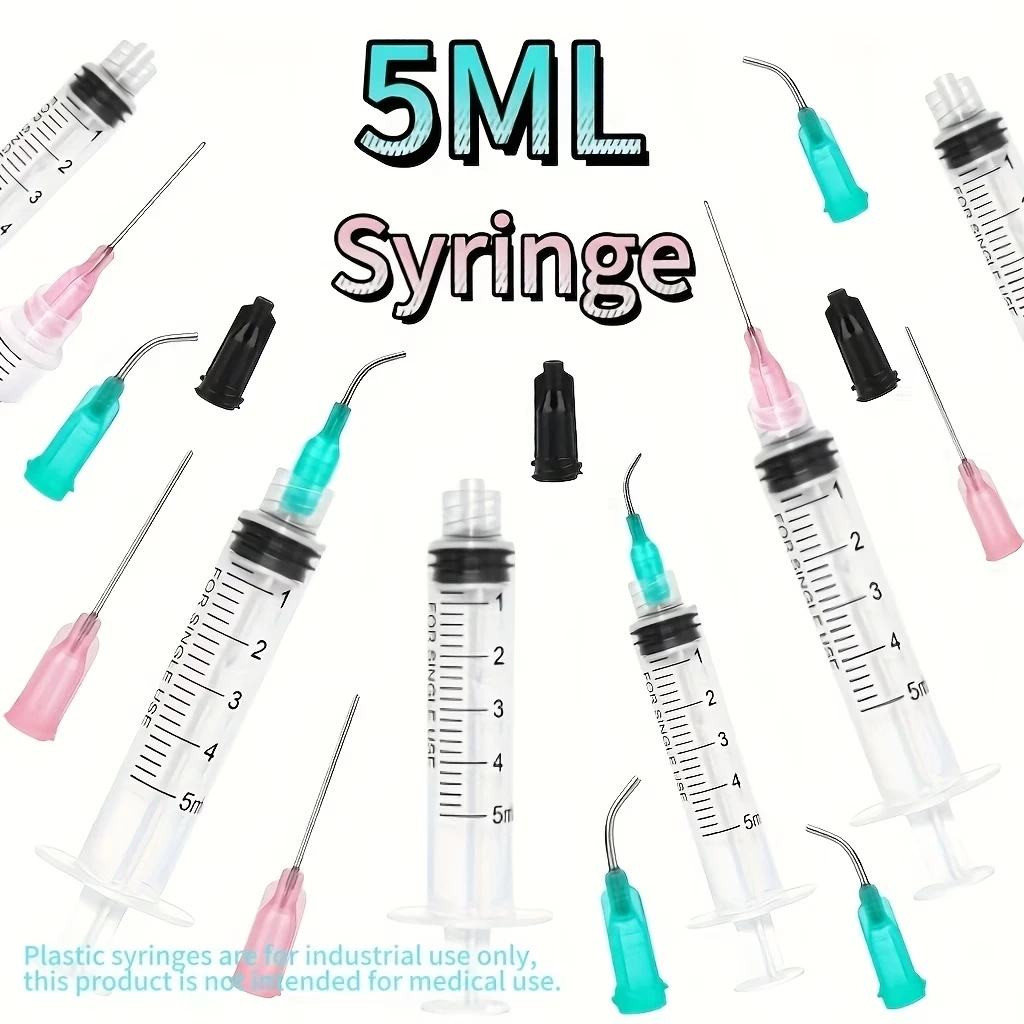 5ml Plastic Syringe with Straight and Curved Needles, Reusable Dosing Dispenser for Precise Liquid Measurement - Durable Laboratory and Plant Watering Tool, Suitable for Scientific Research, Home Gardening, Liquid Injection, and Garden Watering Accessories