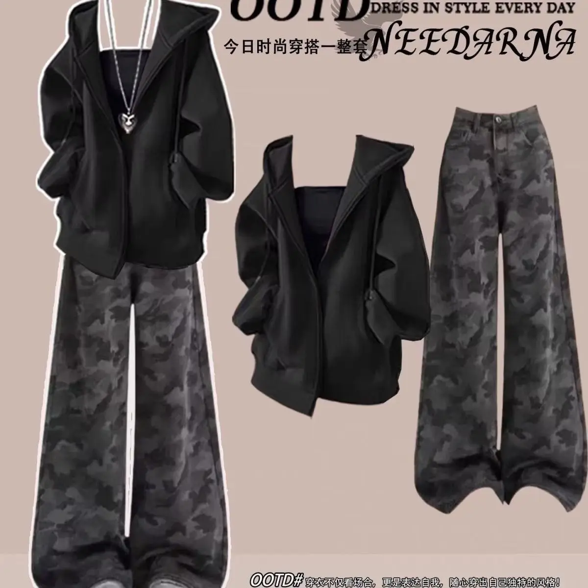 Fashion and Casual Women's Set Spring and Autumn Korean Version Hooded Top and Casual Pants Two-piece Set