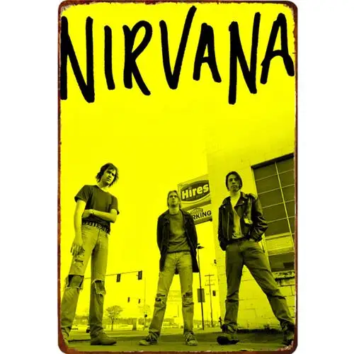 Vintage Metal Sign Yellow Band Image ; Grunge Decor