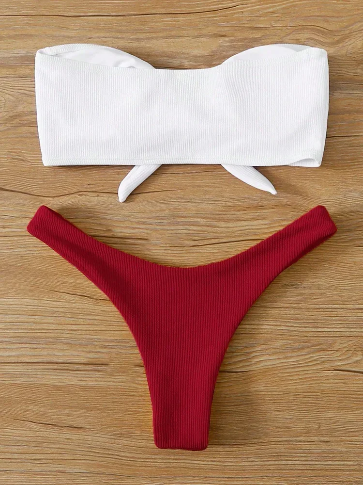 Sexy Strapless Bow Bikini 2 Piece Set Women Split Swimsuit High Waist Beach Vacation Bikini 2026 New Summer Swimwea Bikini Set