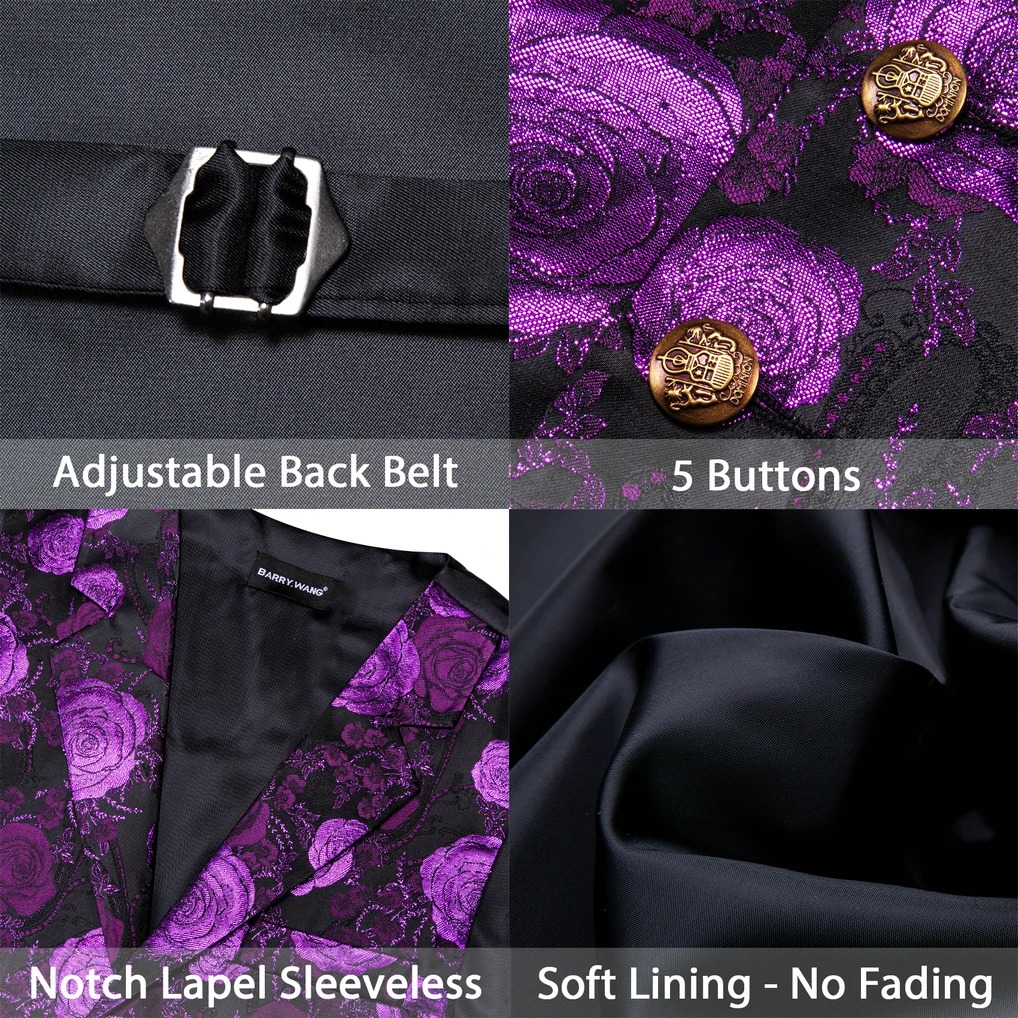 VERVEROW Luxuriöse Herren-Weste mit Jacquard-Blumenmuster, gekerbtem Reverskragen, Weste mit Fliege, Set für formelle Hochzeiten, Partys, Smoking – Detail 4