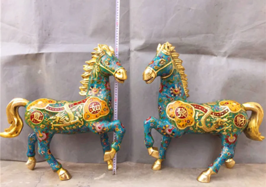 Pure copper antique Cloisonne Enamel colored Chinese zodiac Tangma craft household office decoration