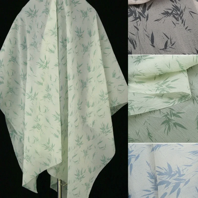 100x135cm Plant Printed Dyed Fabric Semi Transparent Gauze Tablecloth Chinese Style Hanfu Clothing Designer Fabric for Sewing