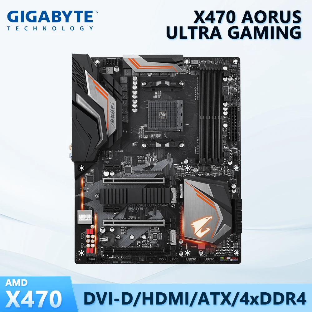 GIGABYTE Motherboard X470 AORUS ULTRA GAMING With AM4 Socket for AMD Ryzen 3000 4000G 5000 Series Processors Support 4 DDR4 Slot