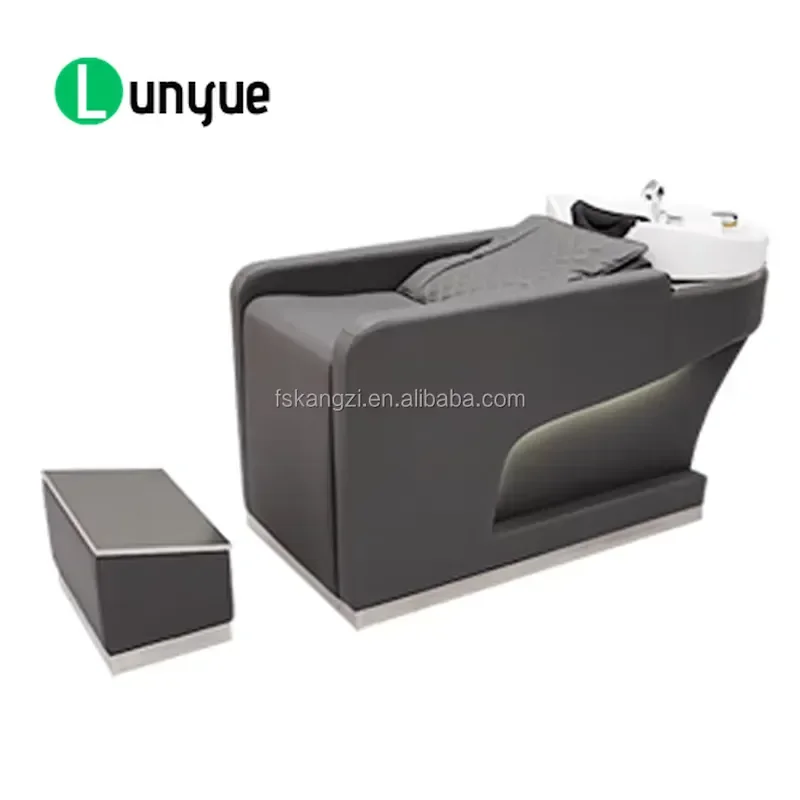 Modern Hair Shampoo Chair with LED Light and Afterwash Basin High Quality Design for Beauty Shop Barber Store