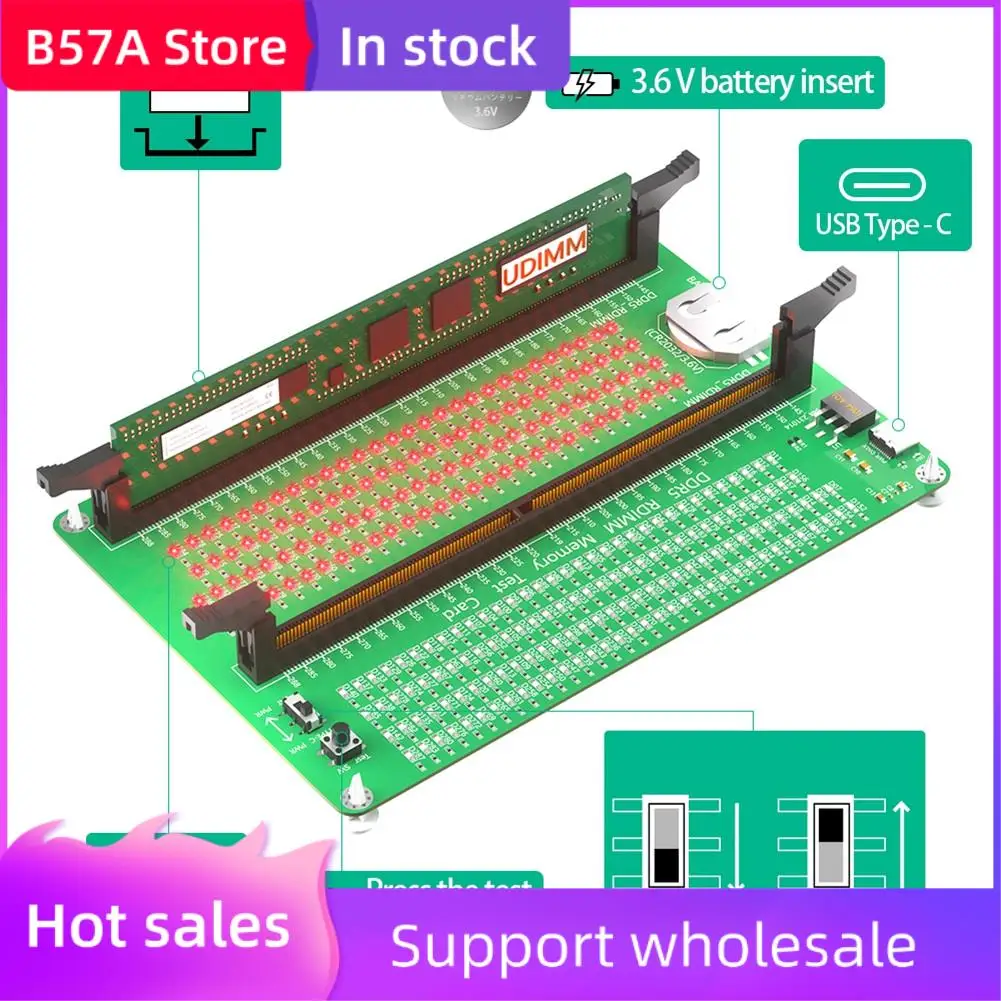 

B57A DDR5 RDIMM/UDIMM тестер памяти, тестовая карта памяти DDR5 настольного компьютера со светодиодными индикаторами для настольного компьютера