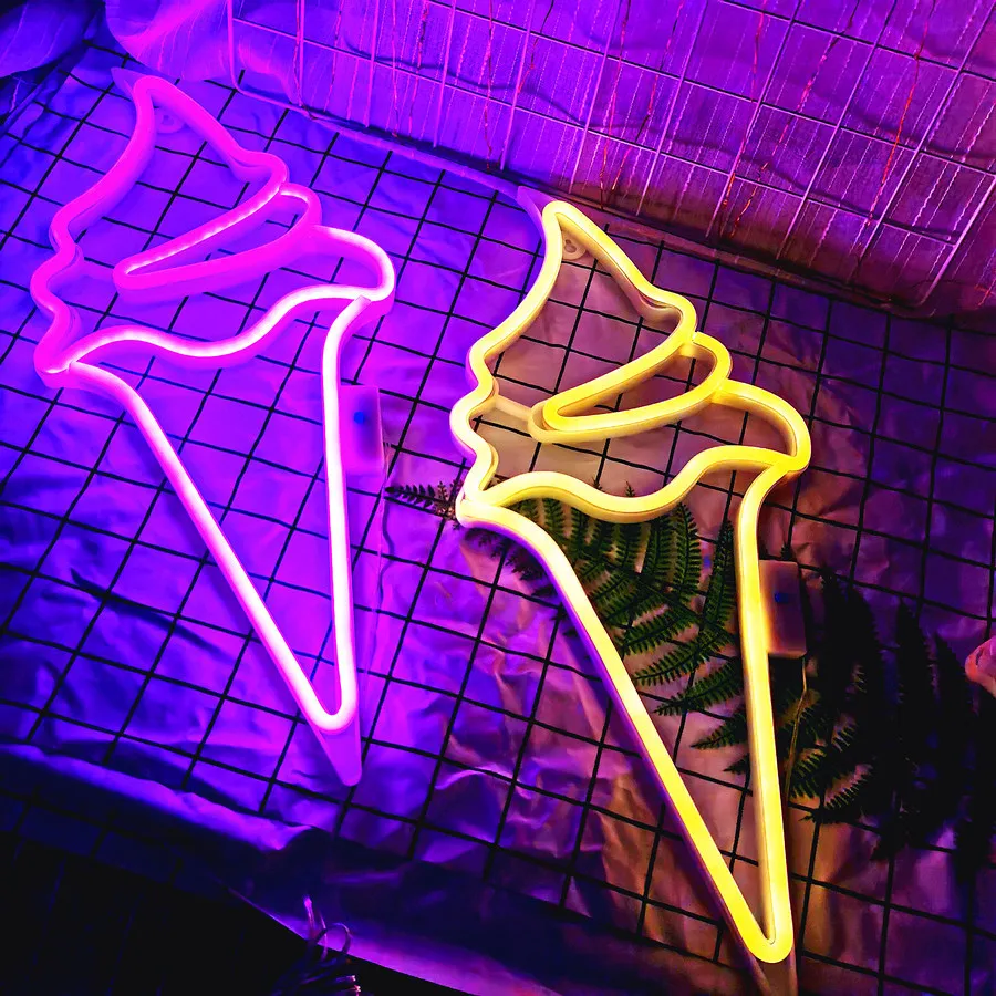 52cm Led Ice Cream Neon Light For Business Home Party Indoor Bedroom Room Bar Club Decorative Lamp Wedding Sign Wall Lights