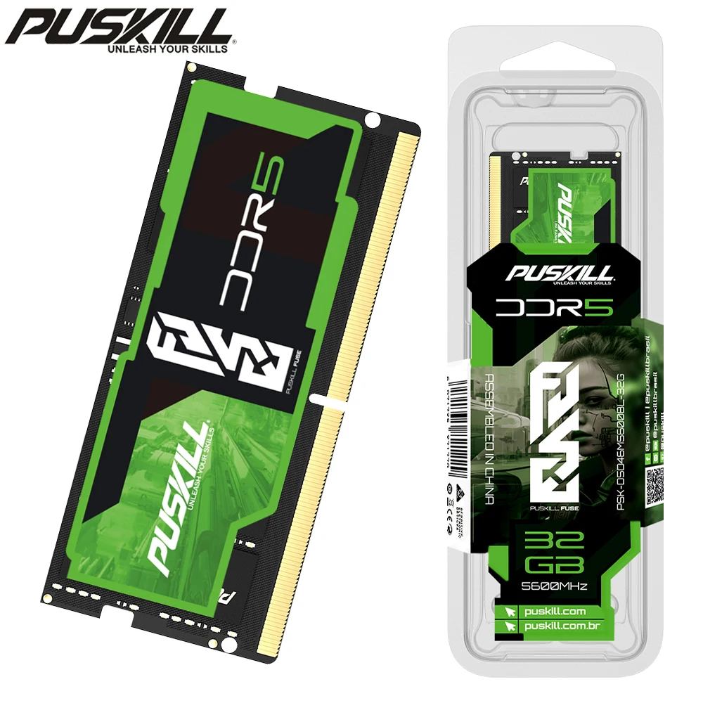 PUSKILL FUSE Notebook Memoria Ram DDR5 32GB 16GB 8GB 1.1V 262-Pin 5600MHz 5200MHz 4800MHz for Laptop SODIMM Memory