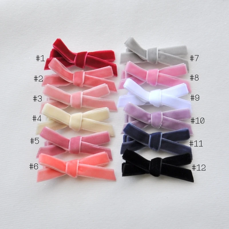 24Pcs/Lot  Handtied Velvet Bow Hair Clip For Kids Ribbon Hairpins Children Hair Accessories