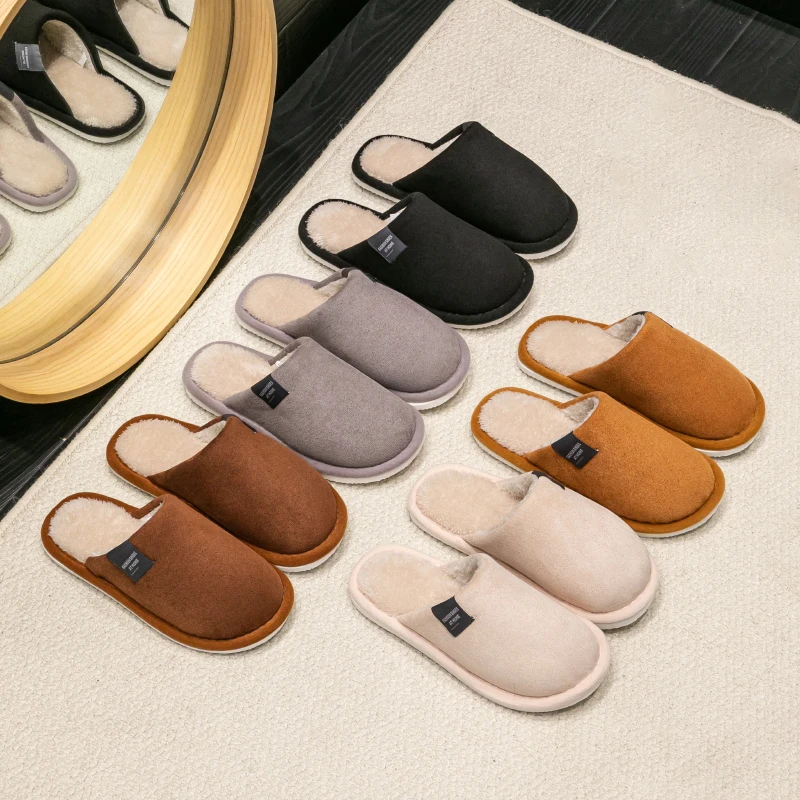Household Indoor Men's Slippers Autumn and Winter Home Floor for Guests Lightweight Quiet Non-slip Suede Fabric Couple's Shoes