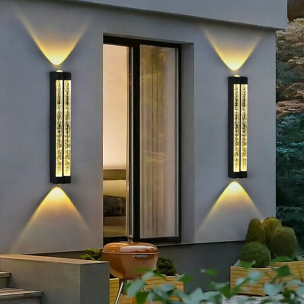 Modern LED Outdoor Wall Light, Bubble Crystal Glass Up Down Wall Sconce for Garden Patio Porch
