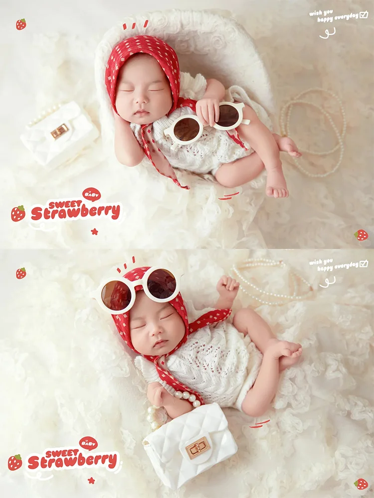 

Newborn Fashion Photography Props White Knit Photo Outfit Kerchief Sunglasses Mini Handbag Decor Props Studio Baby Shooting Kit