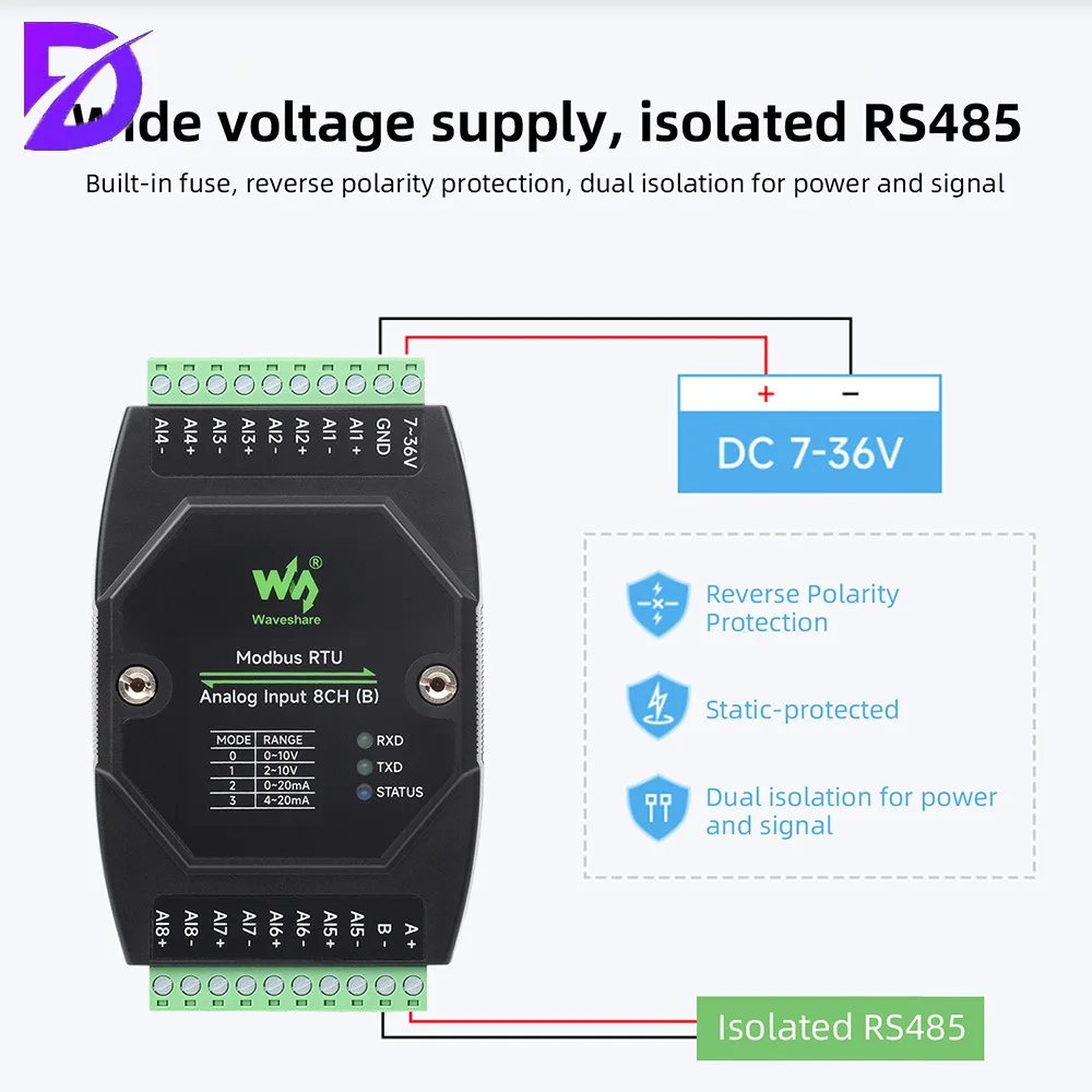 Industrial Grade 8-Channel Analog Acquisition Module 12 Bit High-Precision Rail Type Supports Voltage And Current RS485