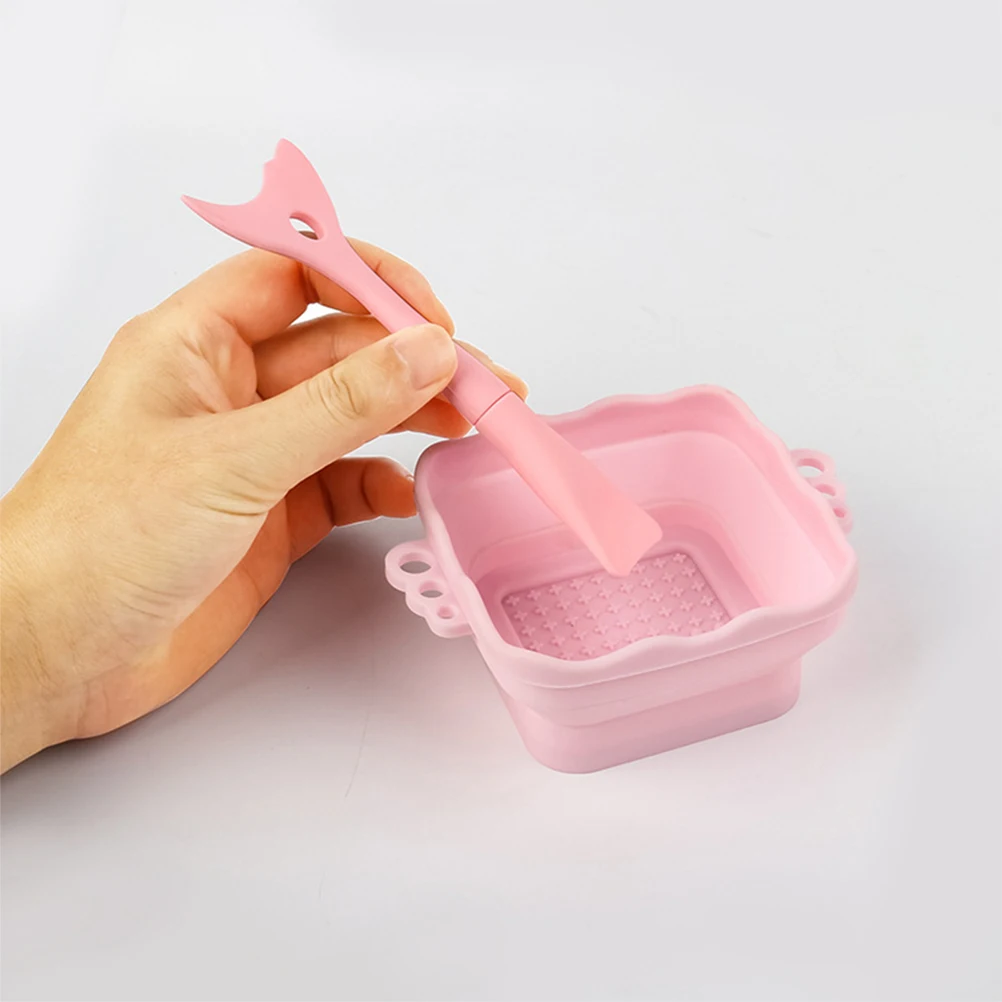 

2Pcs Silicone Makeup Brush Cleaner Mat Cleaning Bowl Durable Convex Textures Effective Cleaning Supplies Foldable Design Bowls