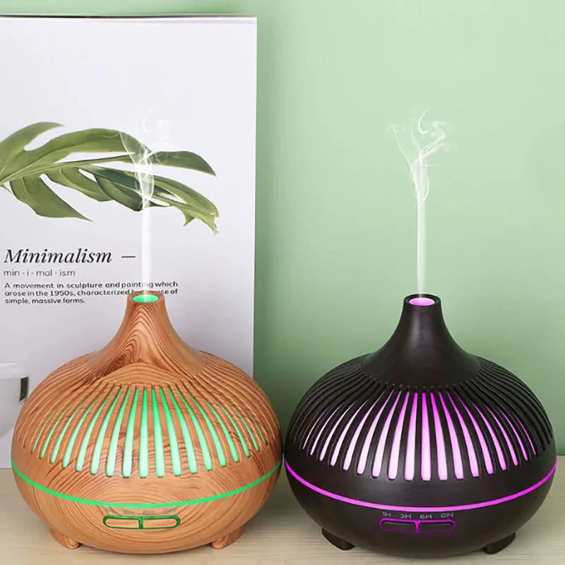 Diffuseur d'huiles essentielles sans fil 500 ml, humidificateur d'air ultrasonique à effet de poêle à bois, avec 7 lumières LED colorées