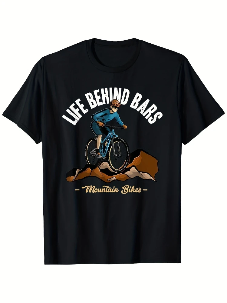 

Funny Mountain Bike Crash Design-Life Behind Bars MTB Biker Graphic-100% cotton O-neck short sleeve printed men's T-shirt.