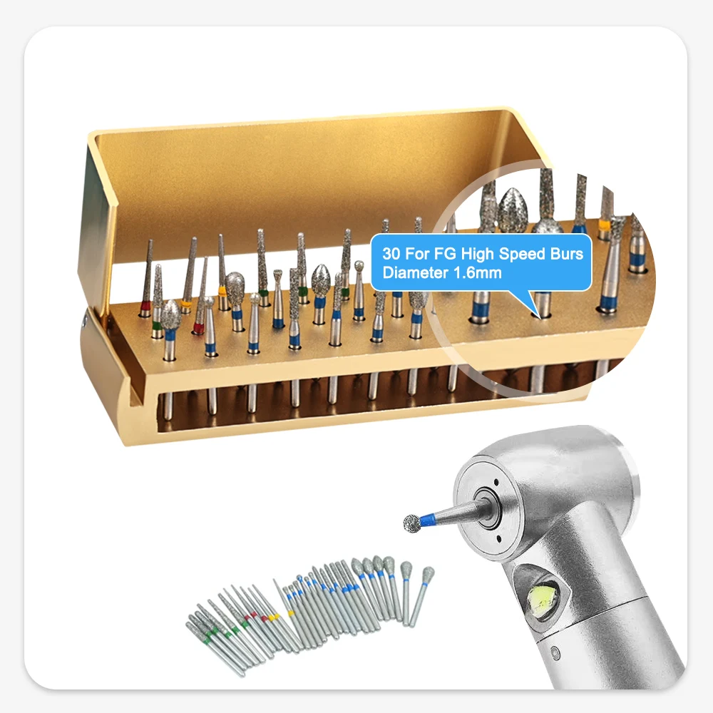 ELIJAH Colorful 30 Pcs/Set Aluminium Dental Burs Kit With Holder Burs For High Speed Handpiece Turbine Burs Disinfection Box