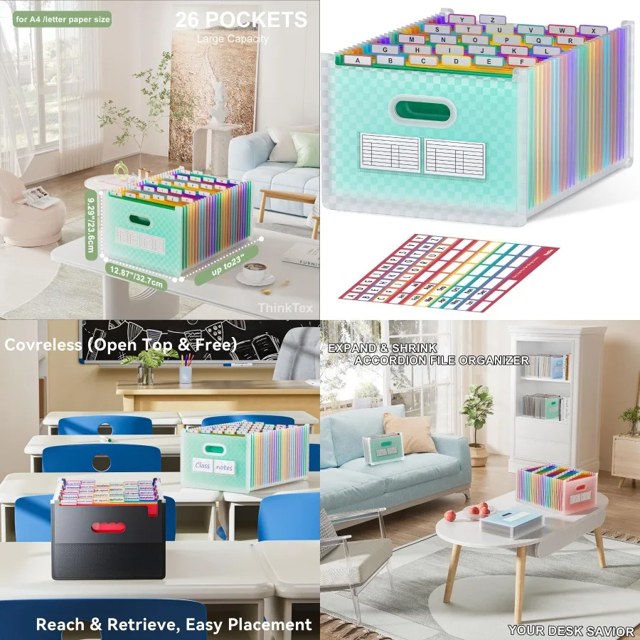 

Органайзер для файлов-гармошки ThinkTex с 26 карманами, вертикальный открытый верх с цветными вкладками формата A-Z для эффективного управления документами, больше C