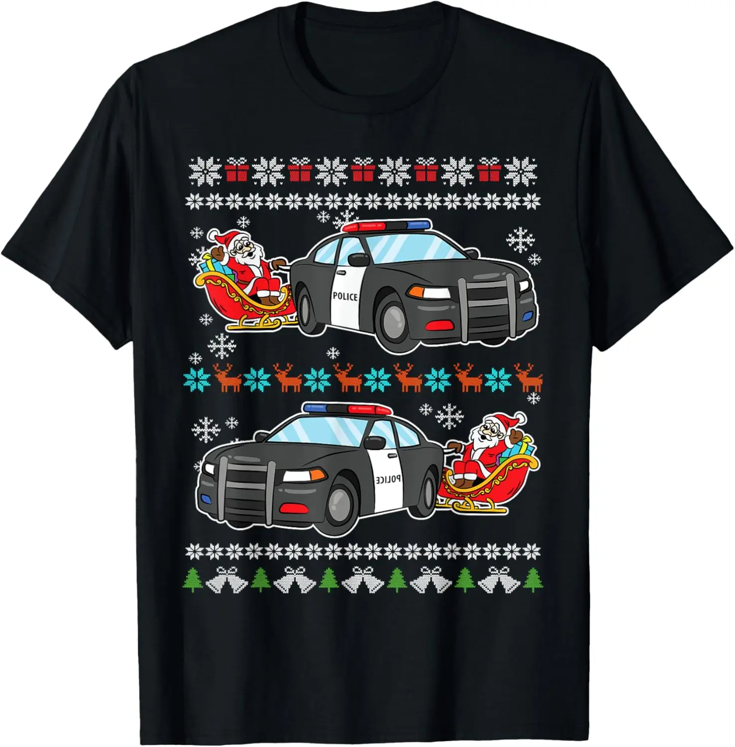 

Santa Police Car Ugly Christmas Pajama Policeman Cop Officer T-Shirt