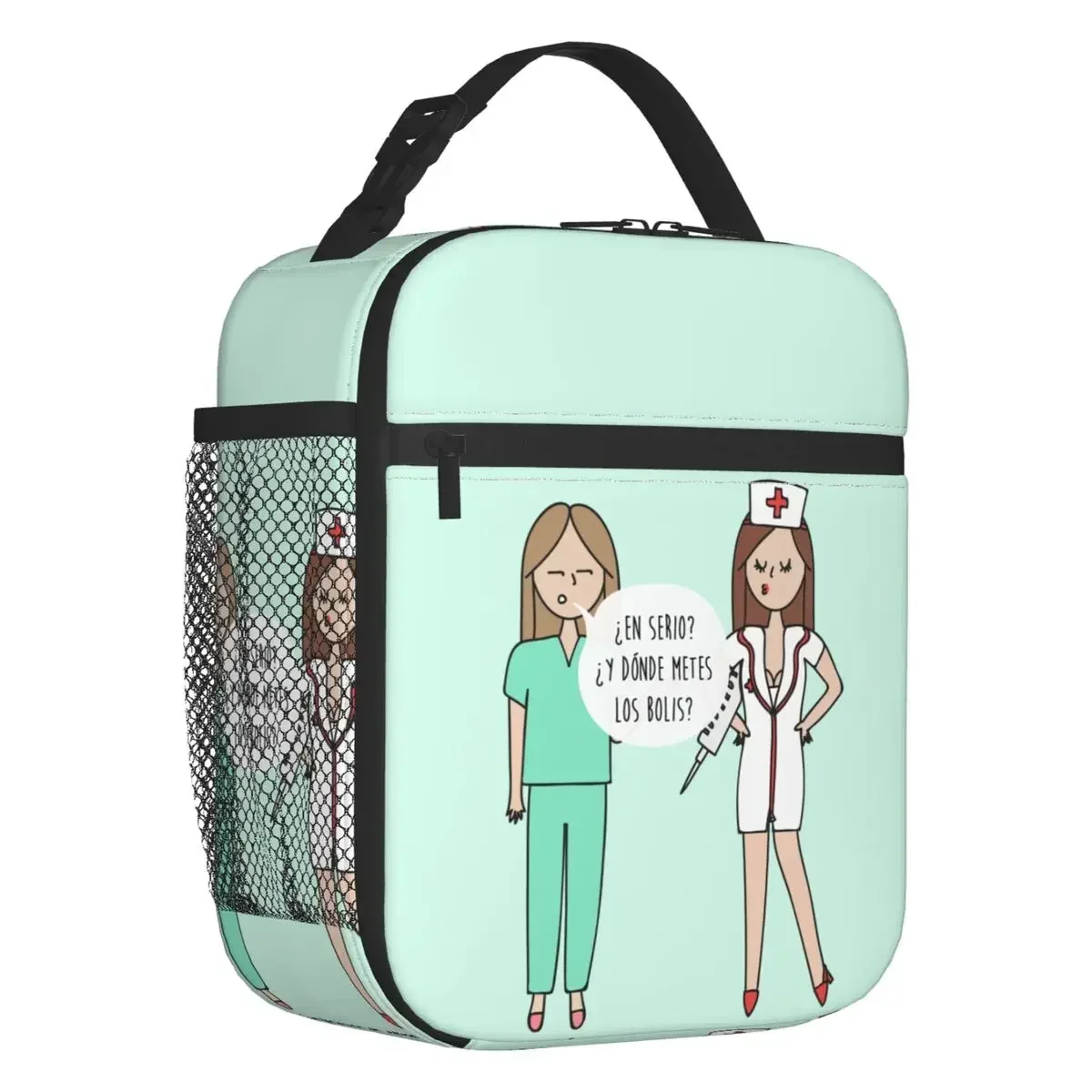 

Cartoon Ladies Nurse Doctor Printed Portable Lunch Box for Women Multifunction Cooler Thermal Food Insulated Lunch Bag