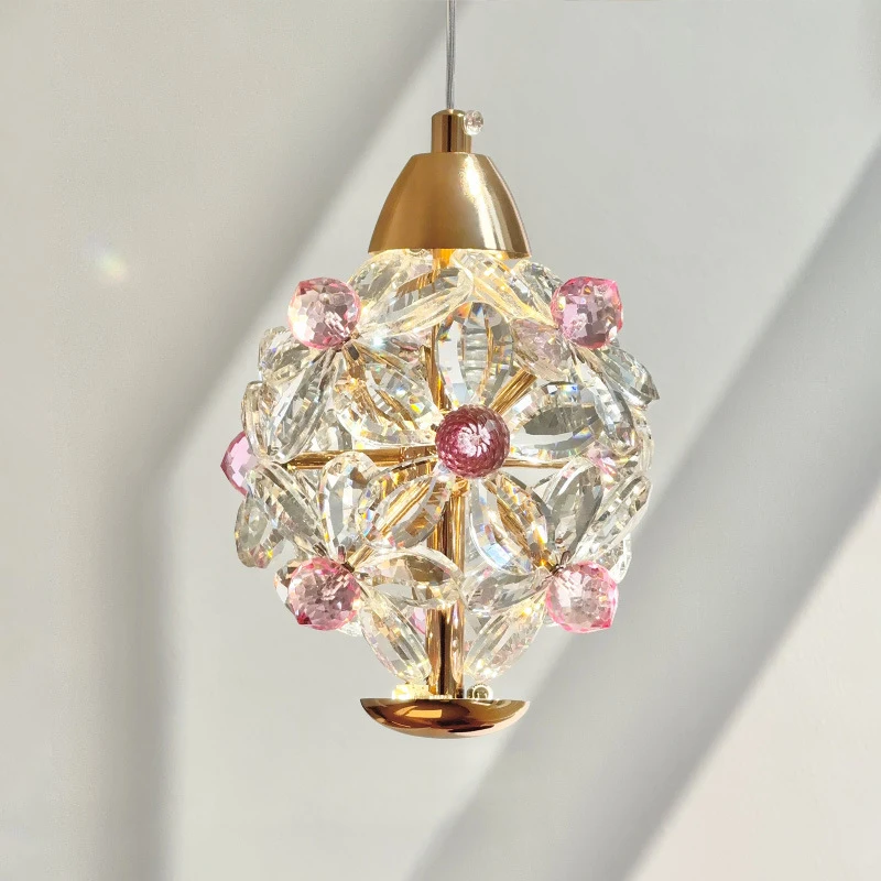 

French-style floral bedside chandelier, warm and romantic crystal corridor pendant light, atmospheric homestay chandelier