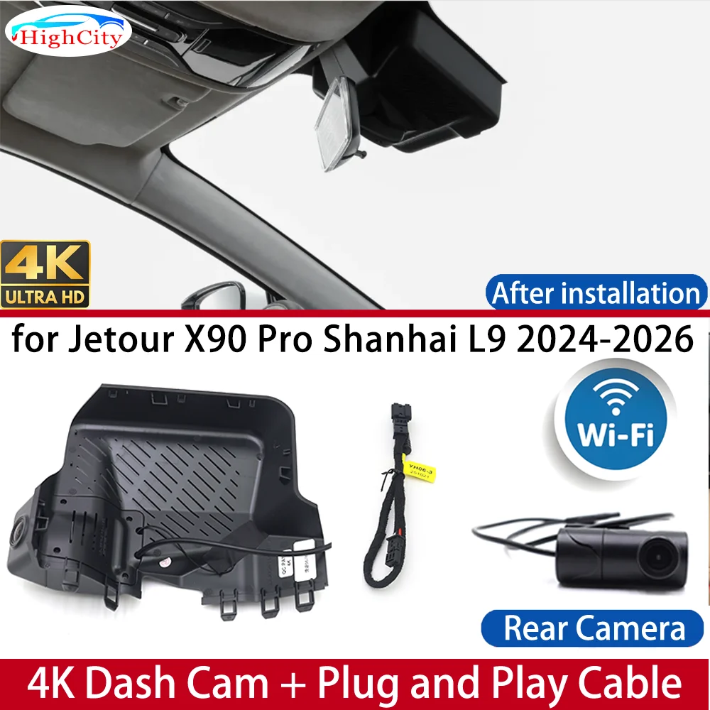 Dash Cam For Jetour X90 Pro Shanhai L9 2024 -2026 Front＆Rear 4K UHD DVR Wifi Dashboard Camera Video Drive Recorder 24H Parking
