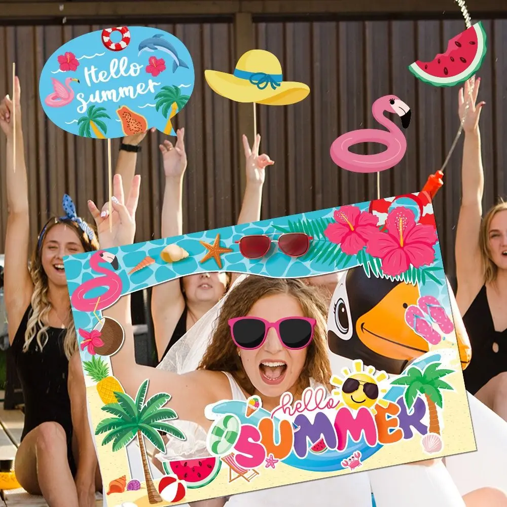 Cartoon Hawaiian Party Foto Requisiten Schwimmen Kreis Papier Photo Booth Requisiten Festival Erdbeere Dress Up Kostüm Maske