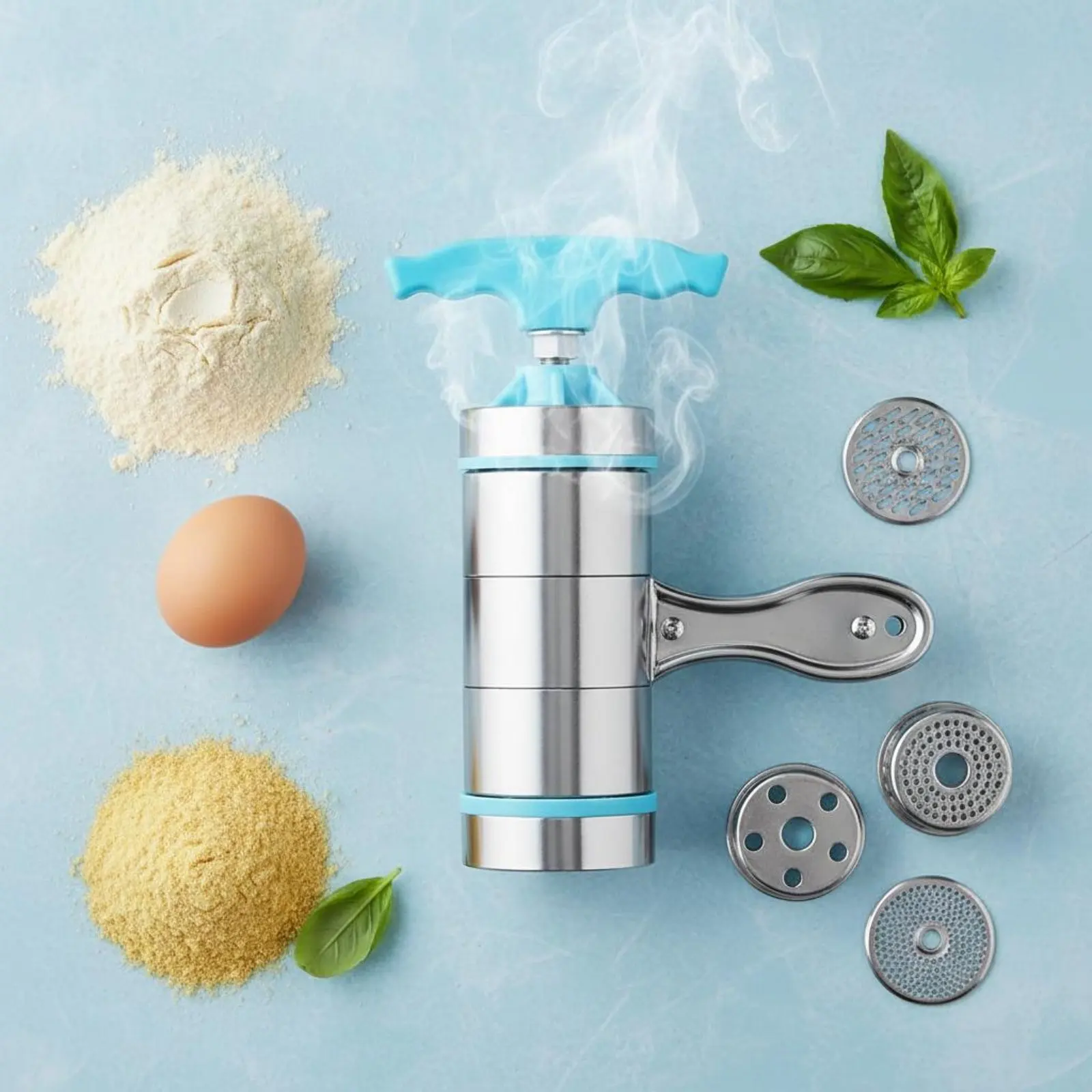 Stainless Steel Pasta Machine Labor-Saving Hand Crank Pasta Machine Hand Crank Pasta Press 5 Dies for Home