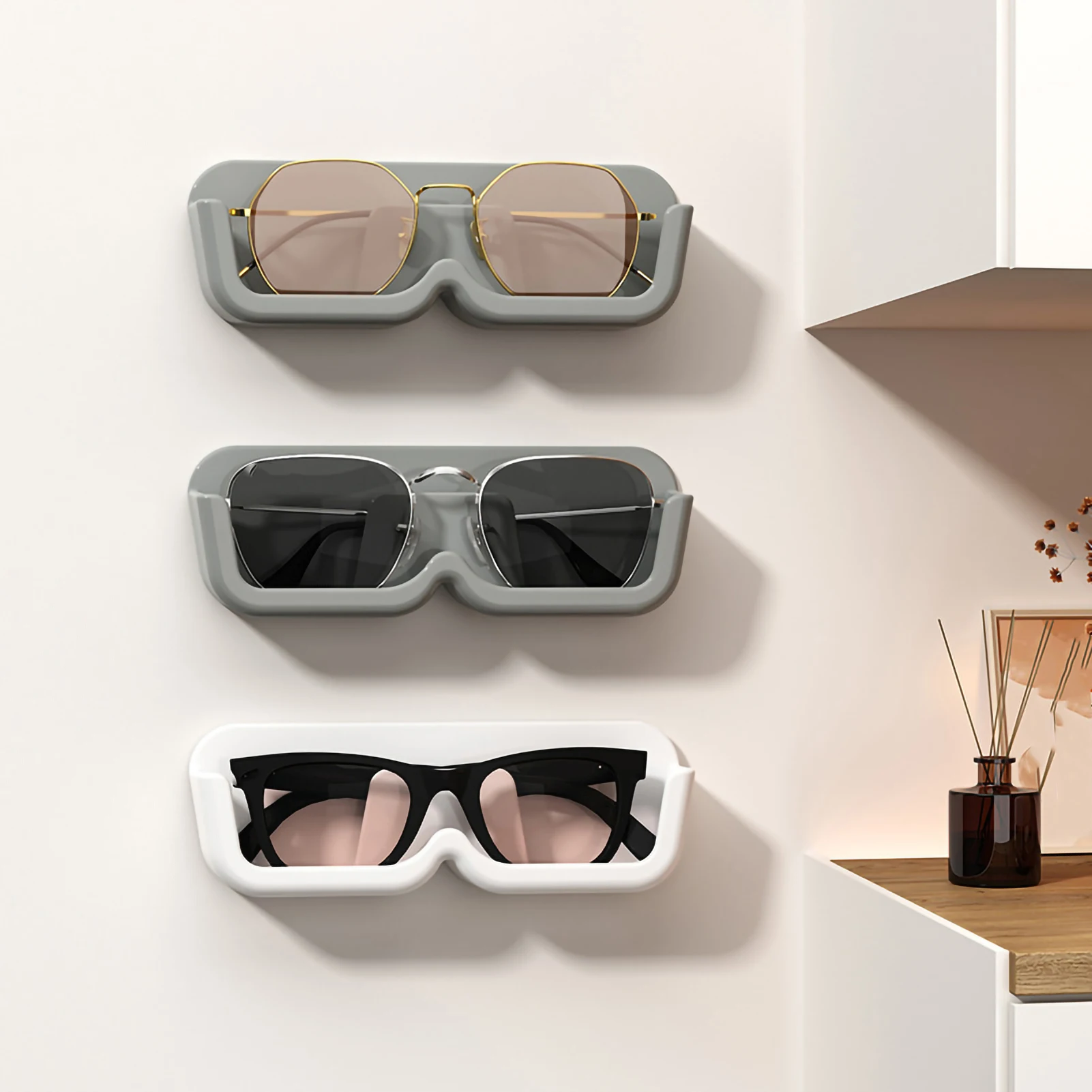 1 Pc Punch-Free Glasses Storage Racks Wall Mounted Sun-Glasses Display Holder Wardrobe Decoration Storage Box Sunglass Organizer