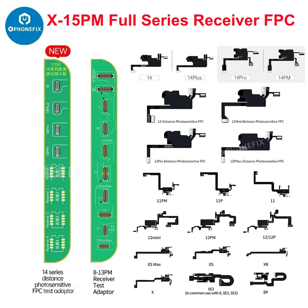 JCID V1SE Earpiece Speaker Flex Cable Detection Board Receiver FPC Test Cable For iPhone 8 -15 Pro max True Tone Face ID Repair