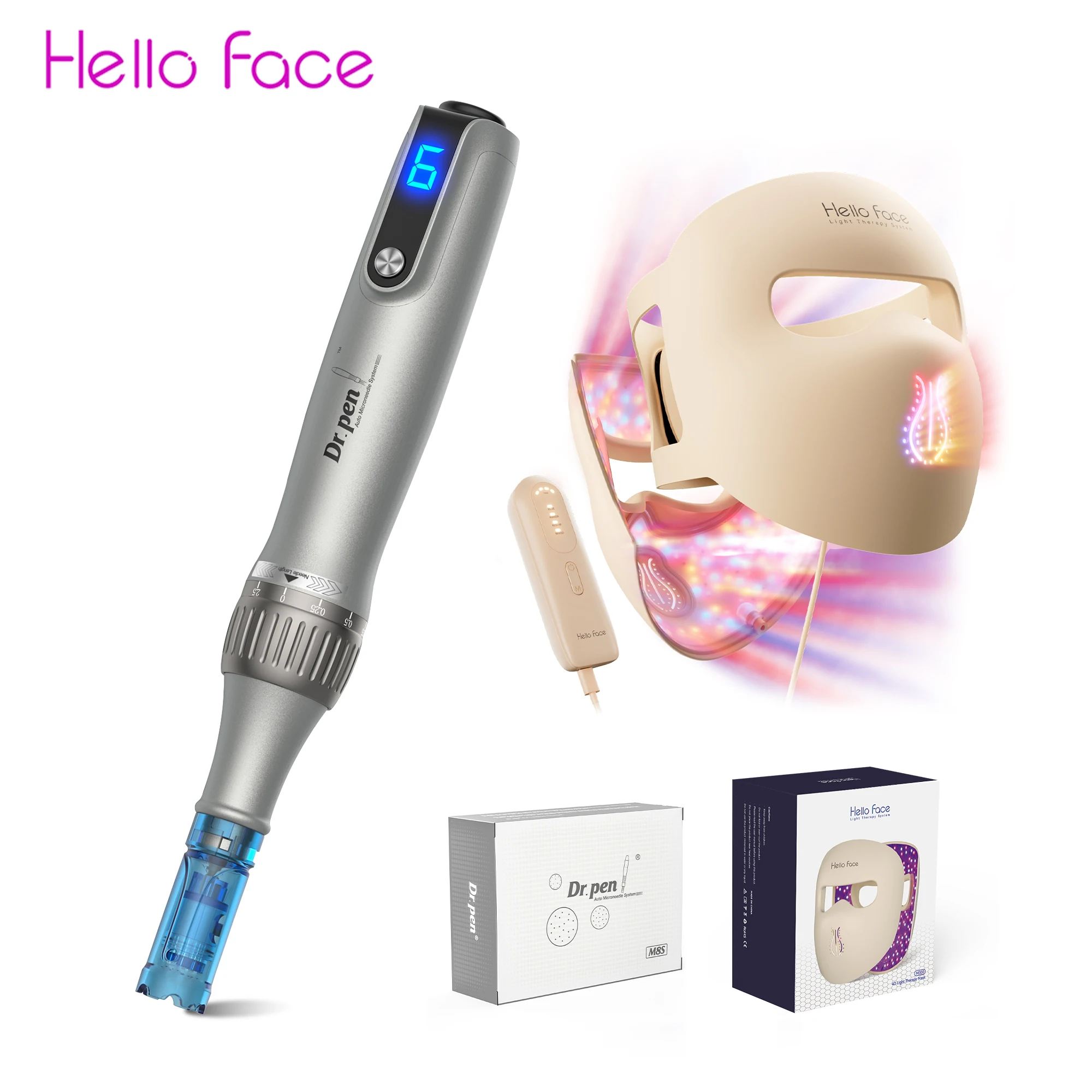 Подлинный Dr. Ручка для микронидлинга Pen M8S с маской Hello Face M300, длина иглы 0,25 мм