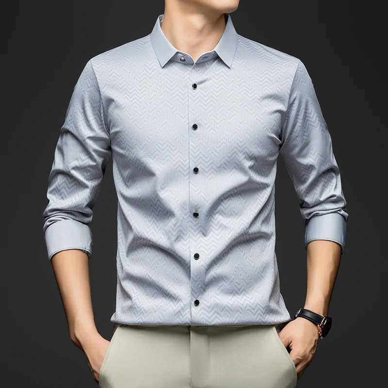 BROWON, camisa de manga larga para hombre, otoño 2025, nueva camisa informal de lujo de Color sólido, camisas ajustadas de oficina de negocios para hombre, ropa