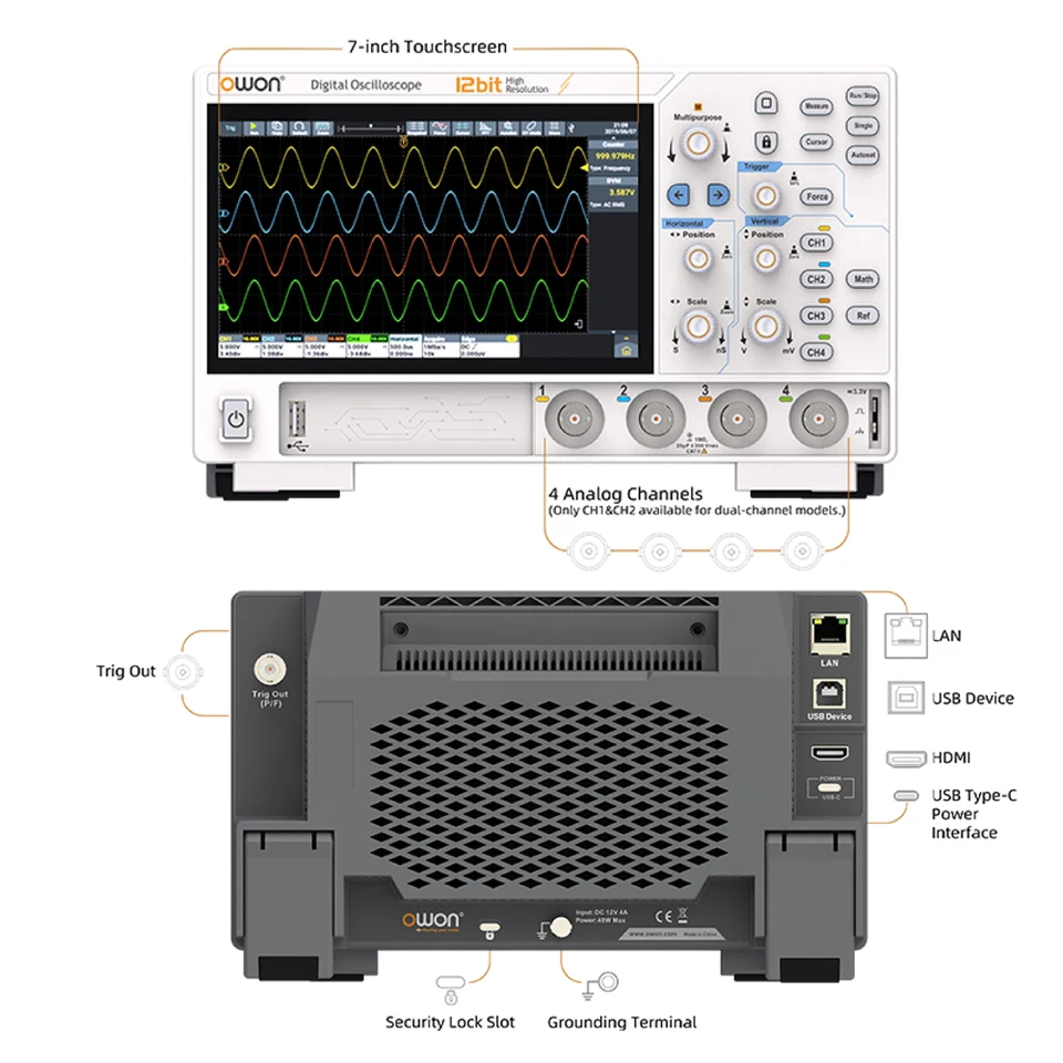 OWON ADS824A 4CH 200MHz 1.25GSa/s Digital Storage Oscilloscope