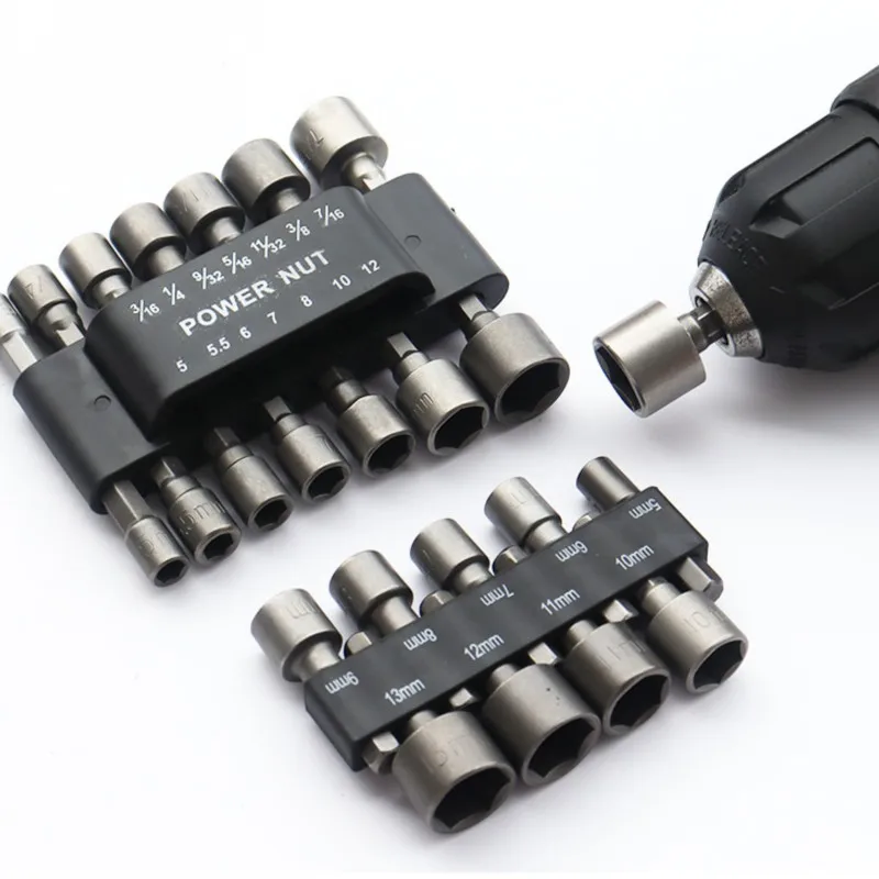 9/14 ชิ้นชุดซ็อกเก็ตประแจ Power เจาะ Bit Nut Driver หกเหลี่ยมไขควงซ็อกเก็ต Extension Rod นิวเมติกมือชุดเครื่องมือ