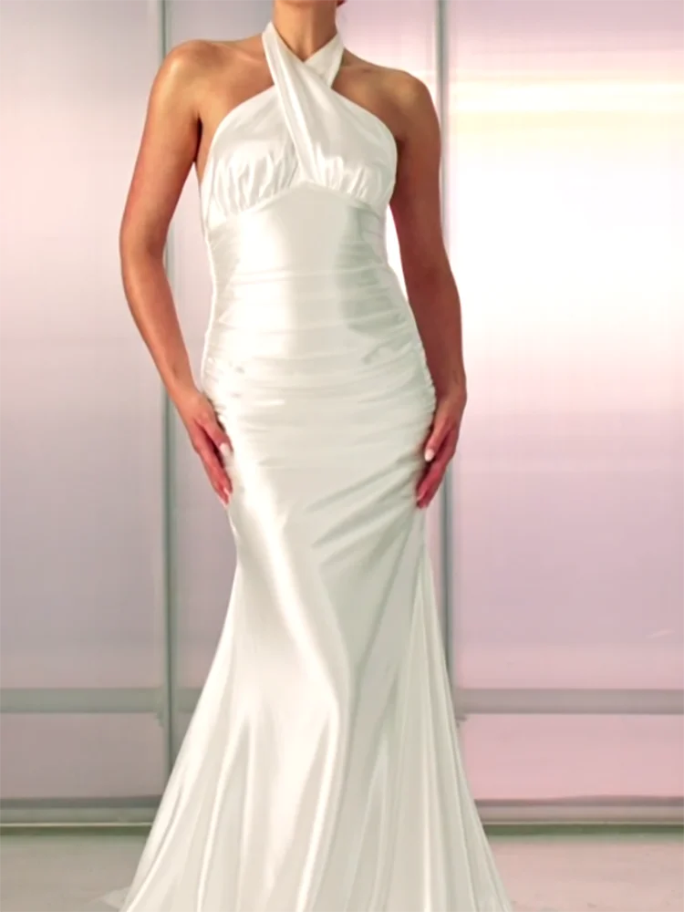 Clássico halter sem mangas sem costas sereia vestidos de noite formais festa de aniversário vestidos de baile personalizados