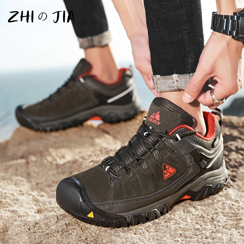 Autumn Winter Couples Casual Shoes Outdoor Men\'s Sneaker Mountaineering Shoes Men\'s Genuine Leather Walking Shoes Large Footwear