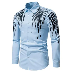 Camicia da uomo casual e confortevole camicia con stampa floreale ad ala d'oro 2024 camicia formale a maniche lunghe sottile di vendita calda moda aziendale