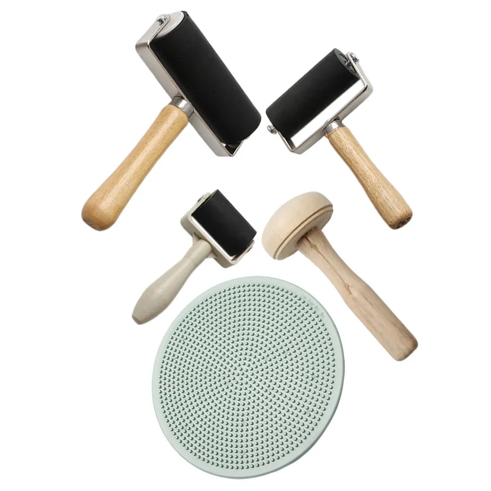 

5Pcs Printmaking Tool Set Wooden Mushroom Roller Rubber Printing DIY Craft Accessories Art Stamping Tools