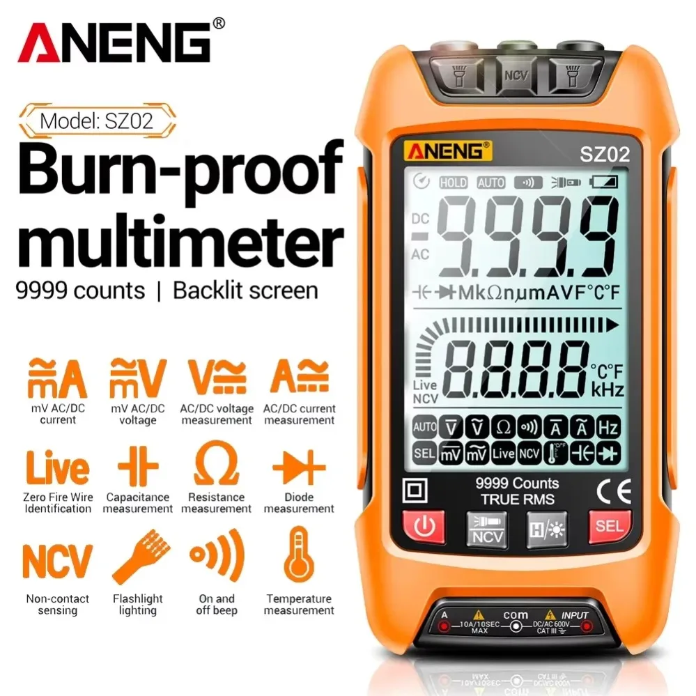 ANENG SZ02 Digital Multimeter Smart 9999 Counts Auto AC Voltage Capacitance Meter Temp Resistance HZ Multifunction Test tools