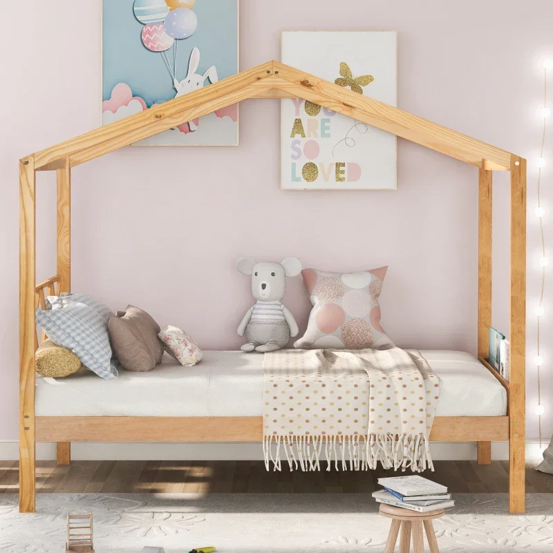 Natural Wood House cama com armazenamento, Twin Size