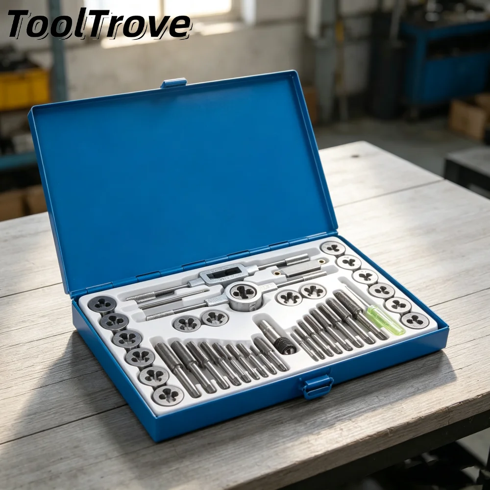 40Pcs Alloy Steel Tap & Die Set - Metric Hand Tap Wrench + Die Stock for Thread Cutting Hardware Tool Kit