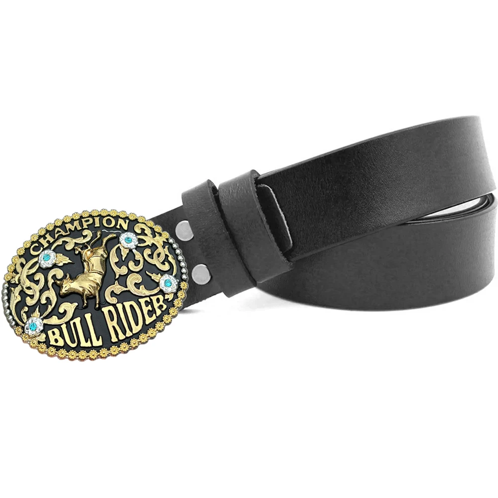 Belts for Women Genuine Leather Brand Design with Western Cowboys Metal Bull Rider Gold Buckles Head