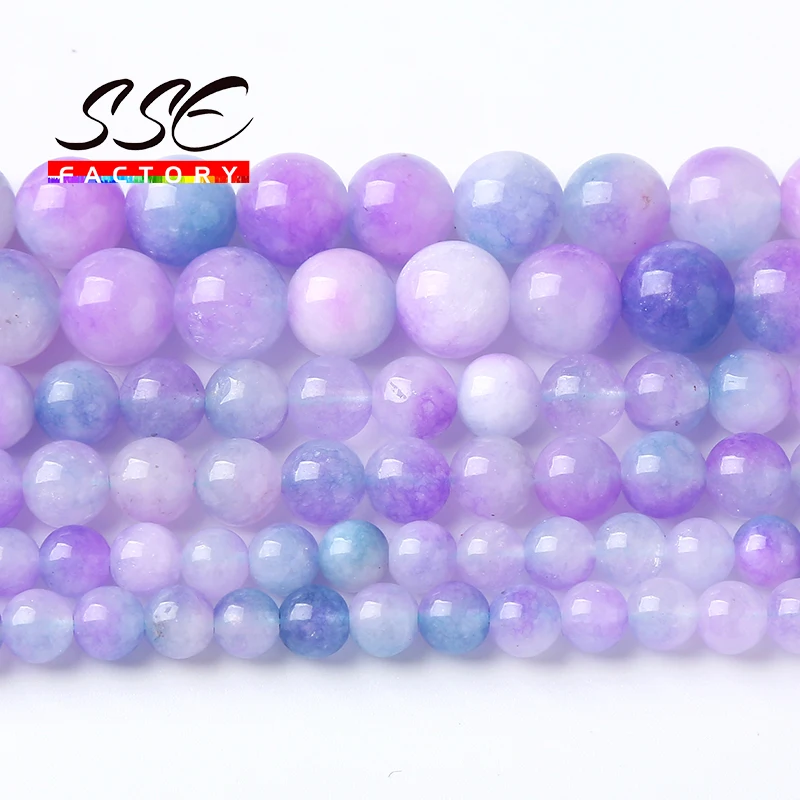 Natural Starry Galaxy Purple Blue Jade Chalcedony Stone Beads 6 8 10mm for Jewelry Making Diy Bracelets Necklace Accessories 15