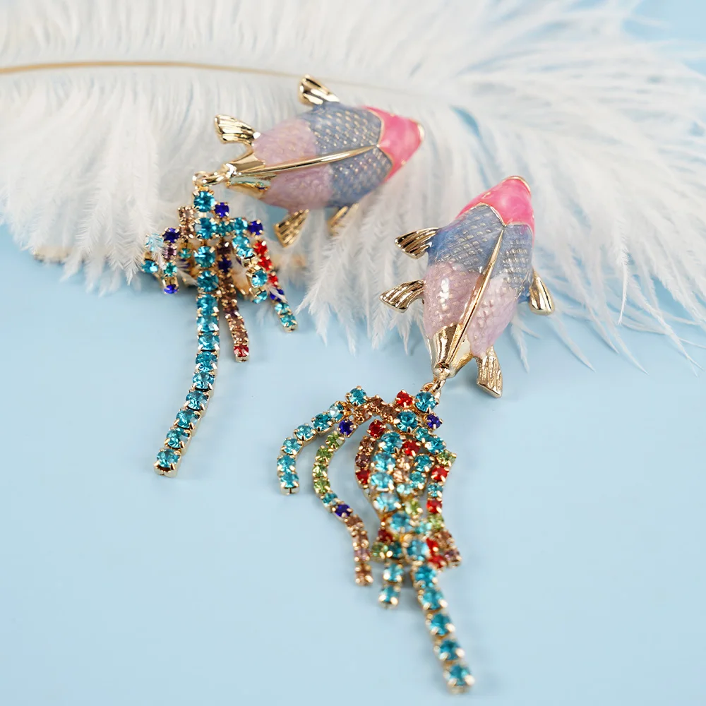 Fish Earrings Irregular Length Tassel Color Carp Stainless Steel Jewelry 2025 New Anniversary Gift Women Sweet Style