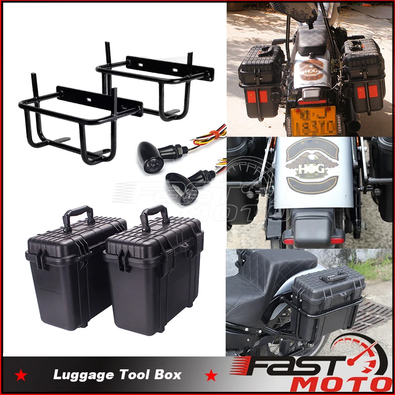 Motorcycle Side Storage Box Side Tool Case Luggage Container Saddlebag Side Rail Guard Turn Signal Lamp Taillight For Harley