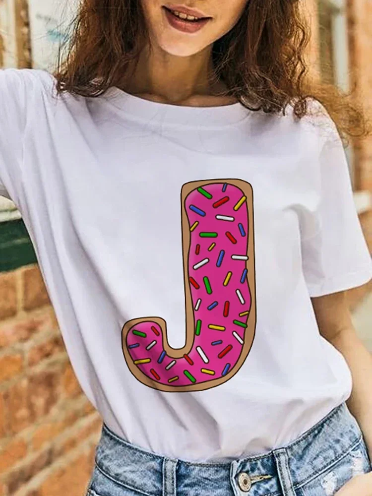 

Printed T-shirts Pink Joy Joyce Name Letter Font J K L M N O Short Sleeve Summer Tshirt Young Girl T-shirt For Woman Clothing